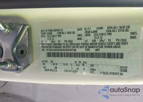 2017 Ford Escape Se from USA, damaged, VIN 1FMCU0GD0HUE64738